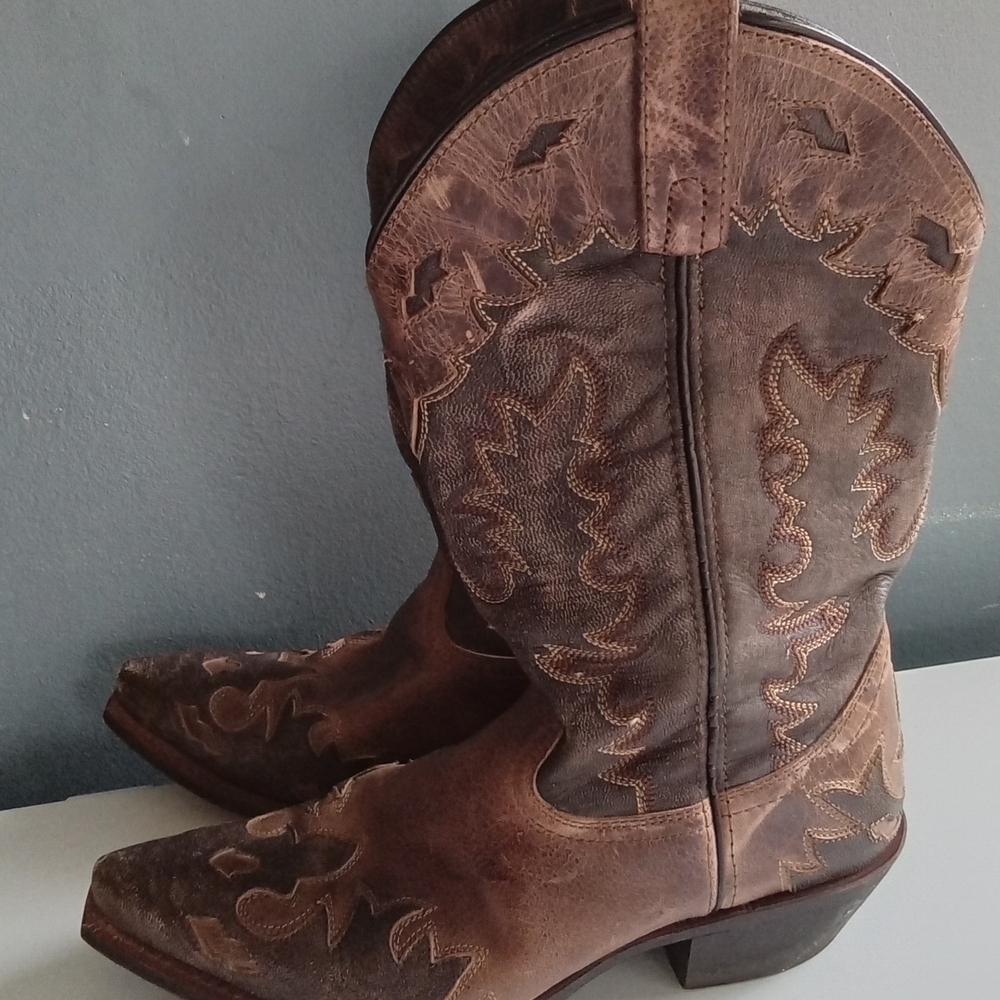 Laredo Mens‎ Brown Distressed Leather Western Cowboy Boots Pointed Toe Stitching